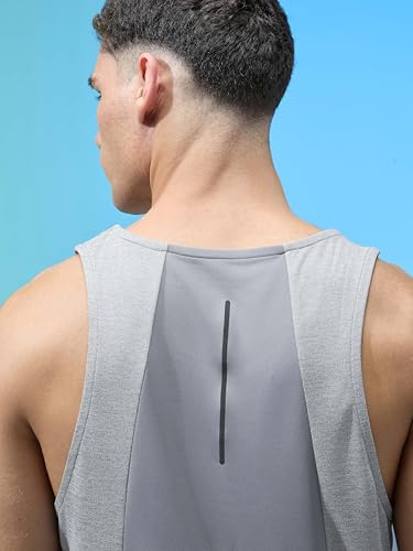 Image of TECHNOSPORT Mens Slim Fit Self Design Scoop Neck Gym Vest with Double Cool for Gym & Sports