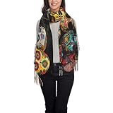 Photo Gallery llotpq sciarpa con nappe e stampa di teschi di zucchero, scialle alla moda per autunno inverno da donna, perfetta per viaggi e uso quotidiano, teschi di zucchero, taglia unica Photo Gallery llotpq sciarpa con nappe e stampa di teschi di zucchero, scialle alla moda per autunno inverno da donna, perfetta per viaggi e uso quotidiano, teschi di zucchero, taglia unica