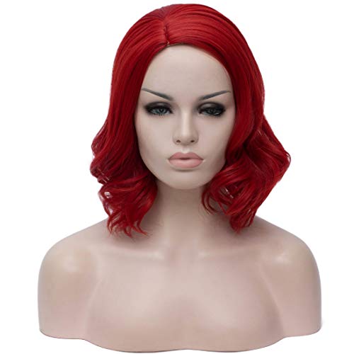 Winshope Short Red Curly Wig For Women And Girls, Costume Wavy Hair Wigs Natural Real Heat Resistant Synthetic Wig For Halloween Cosplay Party (Include Wig Cap) #TOP4