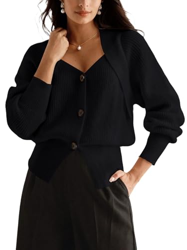 Women's Button Down Cardigan Sweater V Neck Long Sleeve Casual Open Front Crochet Tops Knitted Coat2