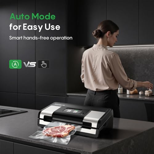 Image of FRESKO Automatic Vacuum Sealer for Food, Hands-Free Operation, Seal 50 Bags in 20 min - Ideal for Meal Prep & Bulk Food Storage, Powerful Suction, Built-in Cutter & 2 Roll Bags