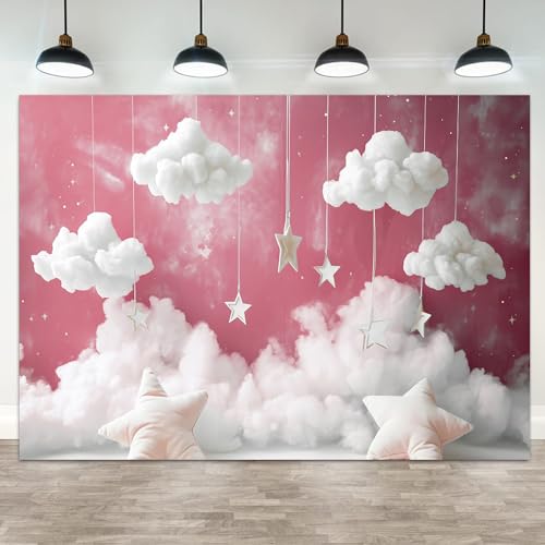 Toile de fond pour fête prénatale ciel rose et nuages blancs en tissu de 1,8x1,2 m pour anniversaire