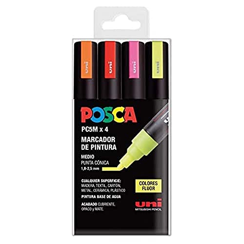 Posca UNI Set PC 5M Fluor - Pack of 4 Markers, Fluorescent, 1 count (Pack of 4)