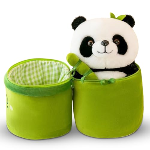 Peelanmall Panda - Doudou panda - Avec peluche en bambou assis - 2 en 1 - Mignon panda - Coussin pour enfants et petites amies
