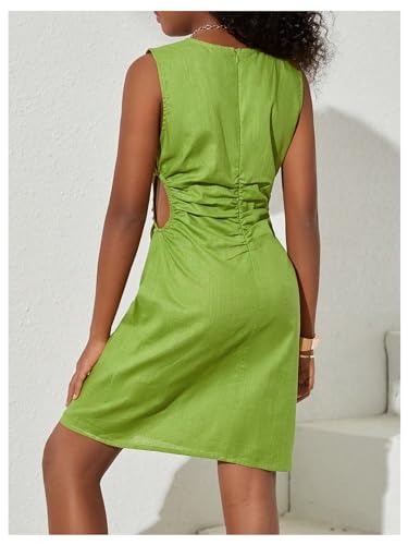 MakeMeChic Girl's Cut Out Drawstring Ruched Tank Dress Sleeveless Crew Neck Short Summer Dress2