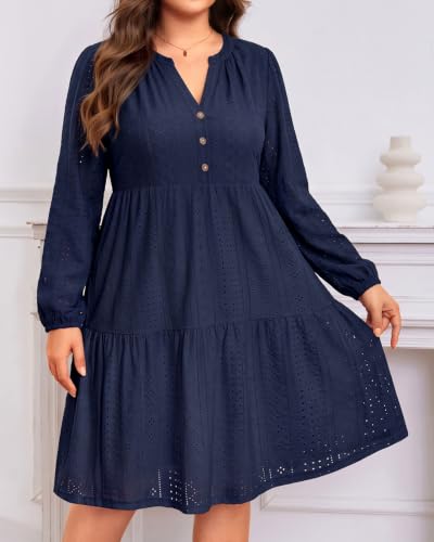 Image of Plus Size Summer Dress Casual Boho Button Up Tiered Midi Sundress Women