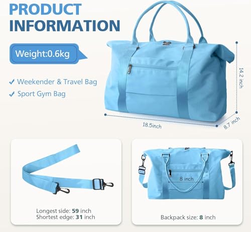 Rayki Travel Rucksacks Bag with Suitcase Strap, Water Resistant, 18.5 x 14.2 x 8.7 inches, Light Blue3