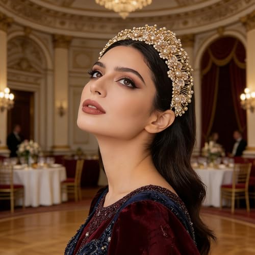 Diadema de novia con perlas de cristal y aleación para tocado de boda 4