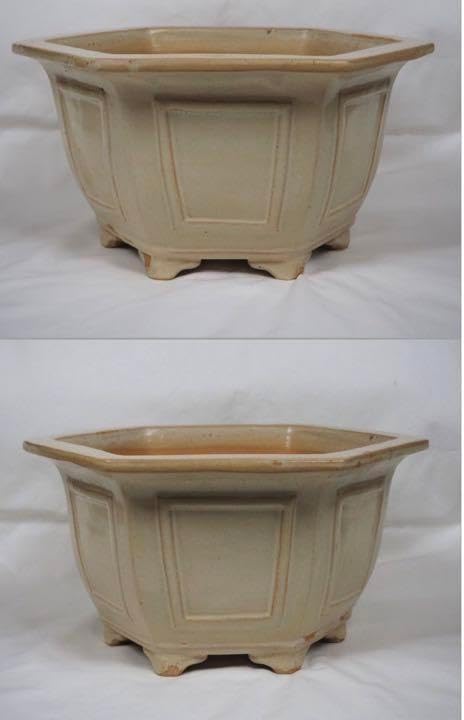 民国宜興白泥/段泥大花鉢 『銭建英造』款 幅31.5cm