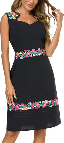 Women's Vintage Summer Dress Floral Embroidered V Neck Casual Party Cocktail Wrap Dress