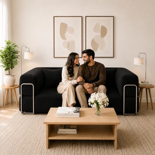 Image of 3 Seater Sofa Cum Bed with Soft Foam & Premium Velvet Fabric | Foldable Convertible Sofa Bed | Sturdy Metal Frame | Comfortable Cushions | Pre-Assembled | Black