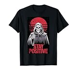 Photo Gallery grafica scheletro stay positive per gli amanti di halloween maglietta Photo Gallery grafica scheletro stay positive per gli amanti di halloween maglietta