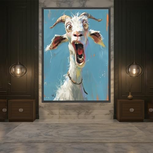 Cadre intérieur chèvre surprise pour habiller un grand mur blanc de salon - 3