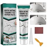 All-in-One Tile Repair Kit for Ceramic & Porcelain—Shower Tray Repair Kit,Bath Repair Ki/t White,Til/e Filler,Chip & Crack Repai/r Paste,Sink & Til/e Crack Restorer with Enamel Paint,100ml