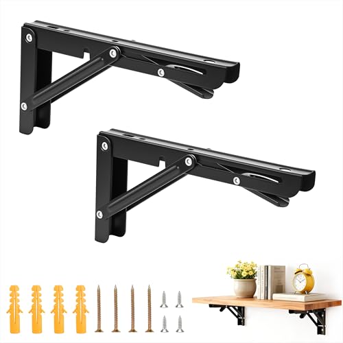 Escuadras Abatibles 240mm Soportes Plegables para Estante Metal Escuadras para Estanterias Plegable de Acero Inoxidable para Cocina Oficina Mesa Pared 2 Piezas Negro