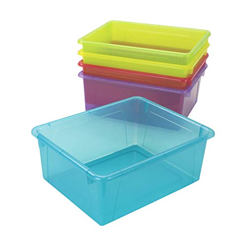 Image of Storex Letter Size Deep Storage Tray - Organizer Bin with Non-Snap Lid for Classroom, Office and Home, Assorted Tints, 5-Pack (62550A05C)