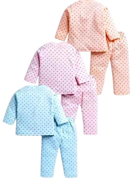 Image of Baby Boy and Baby Girl's Fabulous Collection of Printed Full Sleeves Soft Hosiery Cotton Vests,Jhabla T-Shirt with Pyjama Pants Dress for Kids Infant Toddler Set OF 3