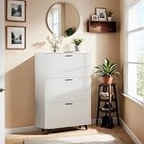 DIYART White Shoe Storage Cabinet fit up to Shoe Size 16, Shoe Cabinet with 3 Flip Drawers, Wooden shoe Organizer for Entryway, Closet, Living Room