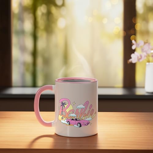 Taza de cerámica Barbie rosa y blanca 11 oz miniatura 3