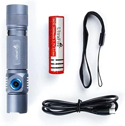 Ultrafire EC1 Rechargeable USB Mini LED Torch 1500 Lumens 7 Modes High Power Tactical Flashlight, with 3.7V 2600mAh Rechargeable Protected Battery, IPX8 Waterproof Bright Small Torch