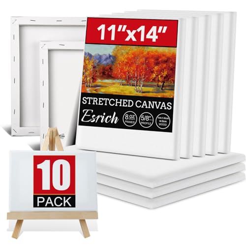 ESRICH Stretched Canvas for Painting 11x14 Inch, 10 Pack Blank Canvas -5/8 in Profile Primed Cotton...