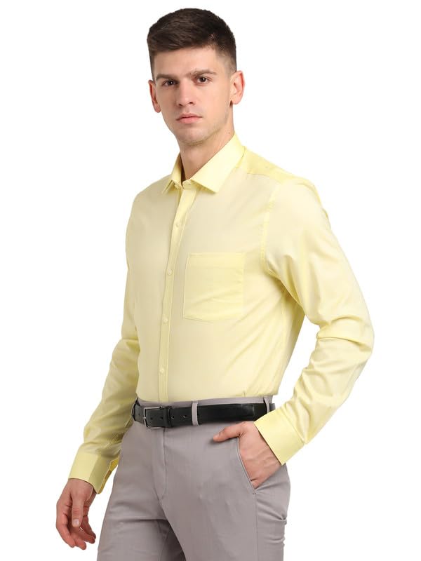 Image of Turtle Men 100% Cotton Slim Fit Lemon Solid Formal Shirt
