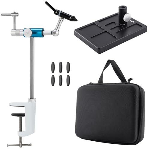 Dr.Fish Complete Fly Making Kit with Travel Case, Alloy Aluminum Rotary Vise, Adjustable Jig Vise