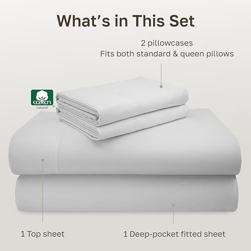 Image of California Design Den Queen Sheets Set - Luxury 600 Thread Count Sateen, 100% Cotton Sheets Queen Size, Deep Pockets, Soft, Crisp and Durable Bedding - Silver Mist