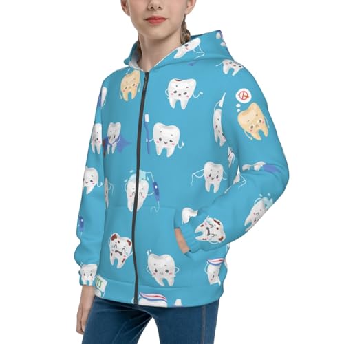 Cute Healthy Teeth Kid Hoodies Boys Zip Up Sweatshirts Girls Pullover with Pocket