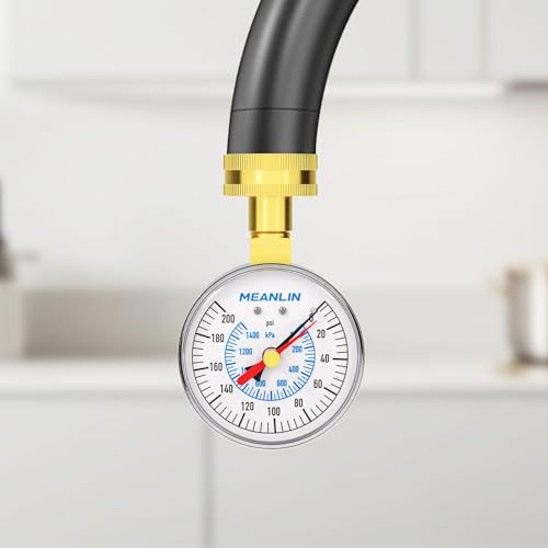 Image of MEANLIN MEASURE 0~200Psi 3 /4 inch Female Water Pressure Test Gauge, 2.5 inch FACE DIAL with Red Indicator Hands, Hydraulic Tester Suitable for Gardens, Water Pipes