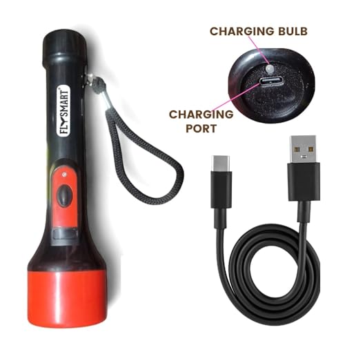 Image of Flysmart Dhoom 3W USB Rechargeable Handy Torch | Ultra Bright LED Light | Long Distance Beam Range | 2 Mode Flashlight | for Outdoor, Indoor, Hiking, Camping, Farming, Security uses | Multicolour