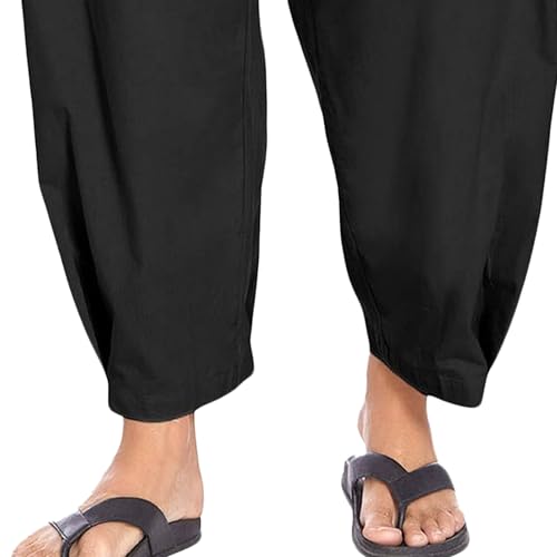 Men's Elastic Waist Baggy Stylish Beach Pants Tapered Solid Cotton Linen Trousers Casual Comfort Yoga Summer Pants4