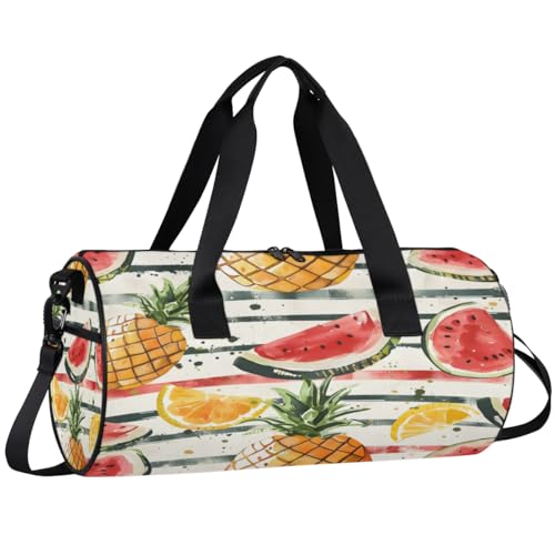 Pineapple Watermelon Stripes Travel Gym Bag Waterproof Sport Dance Bag for Women Men Portable Gymnastics Duffel Bags Canvas Tote Carry on Handbag for Workout Overnight Weekender