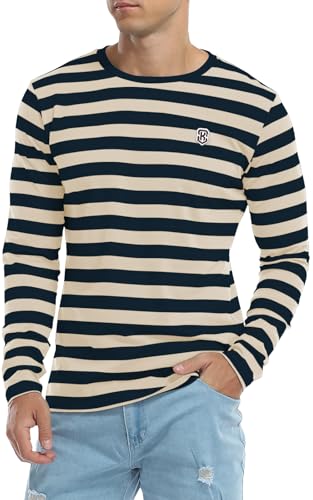 Image of KESIHAN Men's Casual Striped Shirts Crewneck Long Sleeve Basic T-Shirt Basic Daily Work Stripe Tee Tops