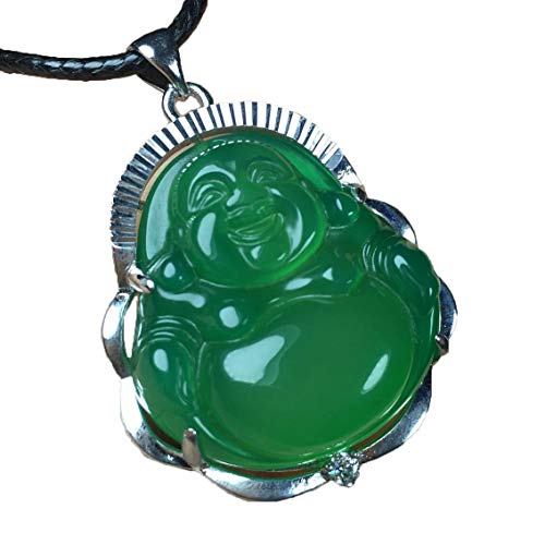 Collier Bouddha Maitreya argent 925 et pendentif calcédoine