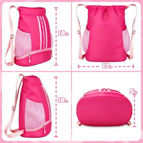 Image of Soccer Bag, Youth Drawstring Backpack for Volleyball Basketball Sports | with 1 Shoes Compartment 1 Wet&Dry Pocket 2 Side Mesh Pockets 2 Zipper Pockets Bag for Gym Training Swimming Back to School