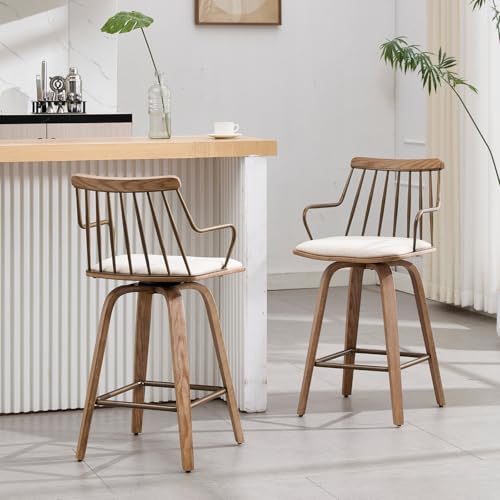 Butaco COMULER Modelo AJYX3077 con asiento tapizado Beige de 26 pulgadas para barra con giro 360° y diseño moderno miniatura 5