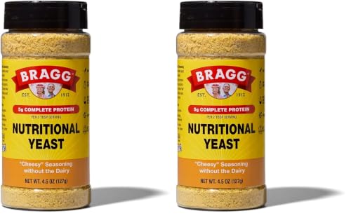 Image of Bragg Nutritional Yeast Seasoning - 4.5 oz - Dairy-Free Parmesan Cheese Substitute - Perfect for Salads, Pastas, Vegetables, and More (Pack of 2)