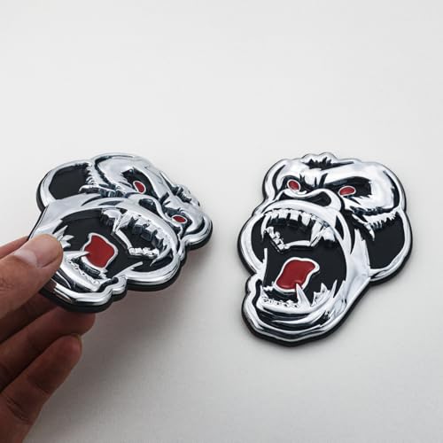 Image of 2 Pcs Metal ngry Gorilla Ape Angry Side Rear Emblems 3D Badge Car Truck Motorcycles Decal Sticker (Silver Black)