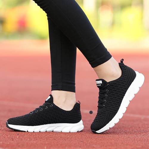 HINDOLA Women Mesh Walking Shoes Knit Slip on Fashion Breathable Comfortable Sneakers Lace Up Tennis Lightweight Women Shoes3