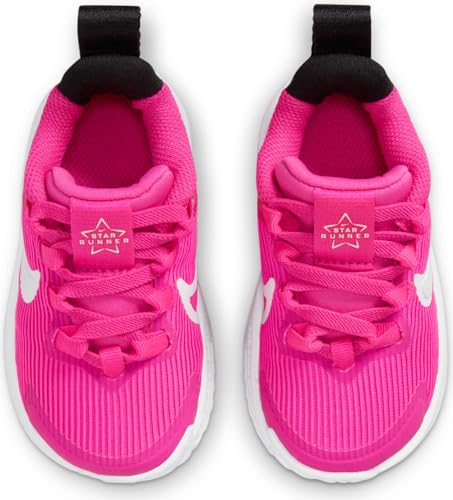 Nike Tênis de corrida infantil unissex, Rosa feroz/preto/branco, 17