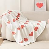 Amazon Basics Fleece Throw Blanket, Reversible Decorative Hearted Pattern for The Bed, Couch and Sofa, 60' W × 80' L, Red Heart