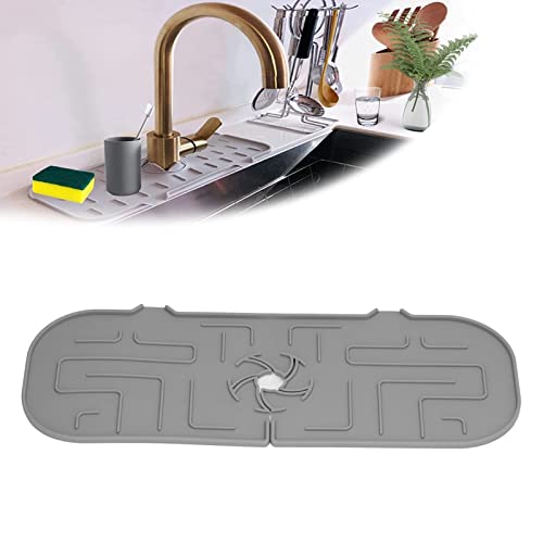 Image of Faucet Mat, Silicone Sink Faucet Splash Guard Pad, Handle Drip Catcher Tray for Kitchen, Bathroom, Apartment, Hotel(Grey)