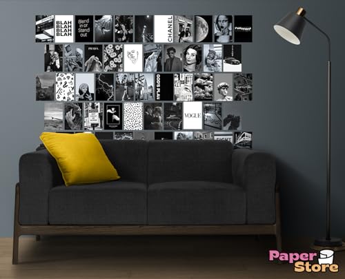Image of Thepaper9store Paper9store Pack Of 50 Aesthetic Wall Collage Kit - 4?6 Inches Self Adhesive Wall Posters For Bedroom, Living Room, Office A6 Size (Black & White)