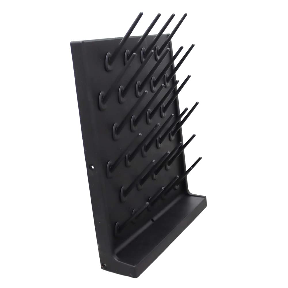 27 Pegs Black Glass Bottle Drying Rack - Wall-Mount/Free-Standing Detachable Pegs for Lab Supply Cleaning Equipment or Science Use