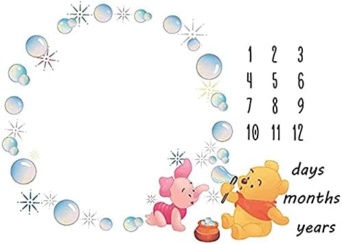 Baby Monthly Milestone Blanket Newborn Photo Props Shoots Backdrop Personalized Animal Yellow Bear Pink Elephant Blowing Bubbles Photography Growing Infants Toddlers Soft Fleece Swaddle Blanket