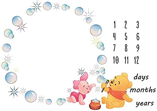 Image of Baby Monthly Blanket Newborn Photo Props Shoots Backdrop Personalized Animal Yellow Bear Pink Elephant Blowing Bubbles Photography Growing Infants Toddlers Soft Fleece Swaddle Blanket