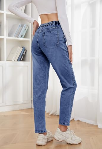 Womens Pull-on Jeans Stretch High Waisted Elastic Waist Jeans for Women Denim Joggers Pants2