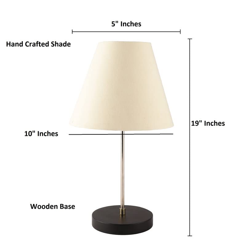 Image of Silver Table Lamp with Handmade Conical Cream Shade, Minimalist Design, for Couple Dinner /Coffee Table /Restaurant /Bedroom, On /Off Switch Long Wire