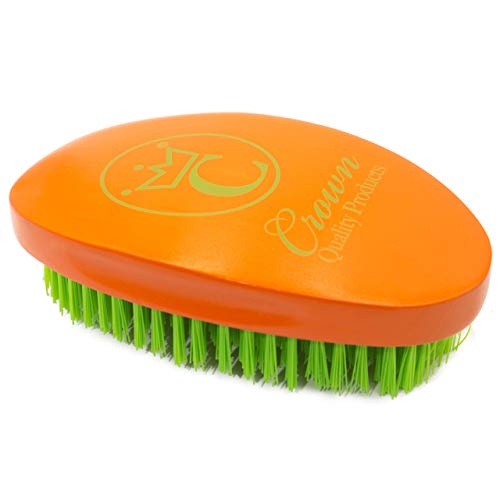 NEW Crown Quality Products Limited Edition - Apricot Orange – Neon Green logo - MEDIUM BRISTLE Contour Wave Brush - “THE ORIGINAL” Curved Wave Brush - 360 Waves in Days